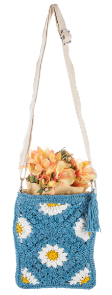 Knit Crochet Flower Cross Body