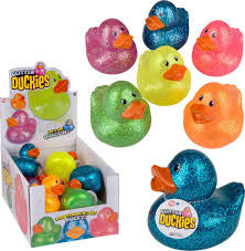 3.75" Glitter RUBBER DUCK ASSORTMENT 12CT