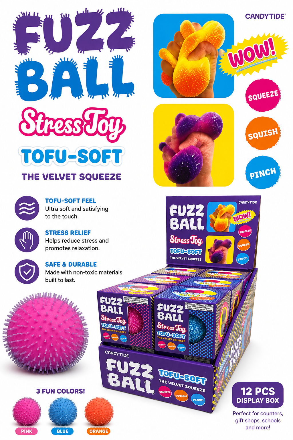Fuzz Ball Stress Toy – Tofu Soft Velvet Squeeze MSND17