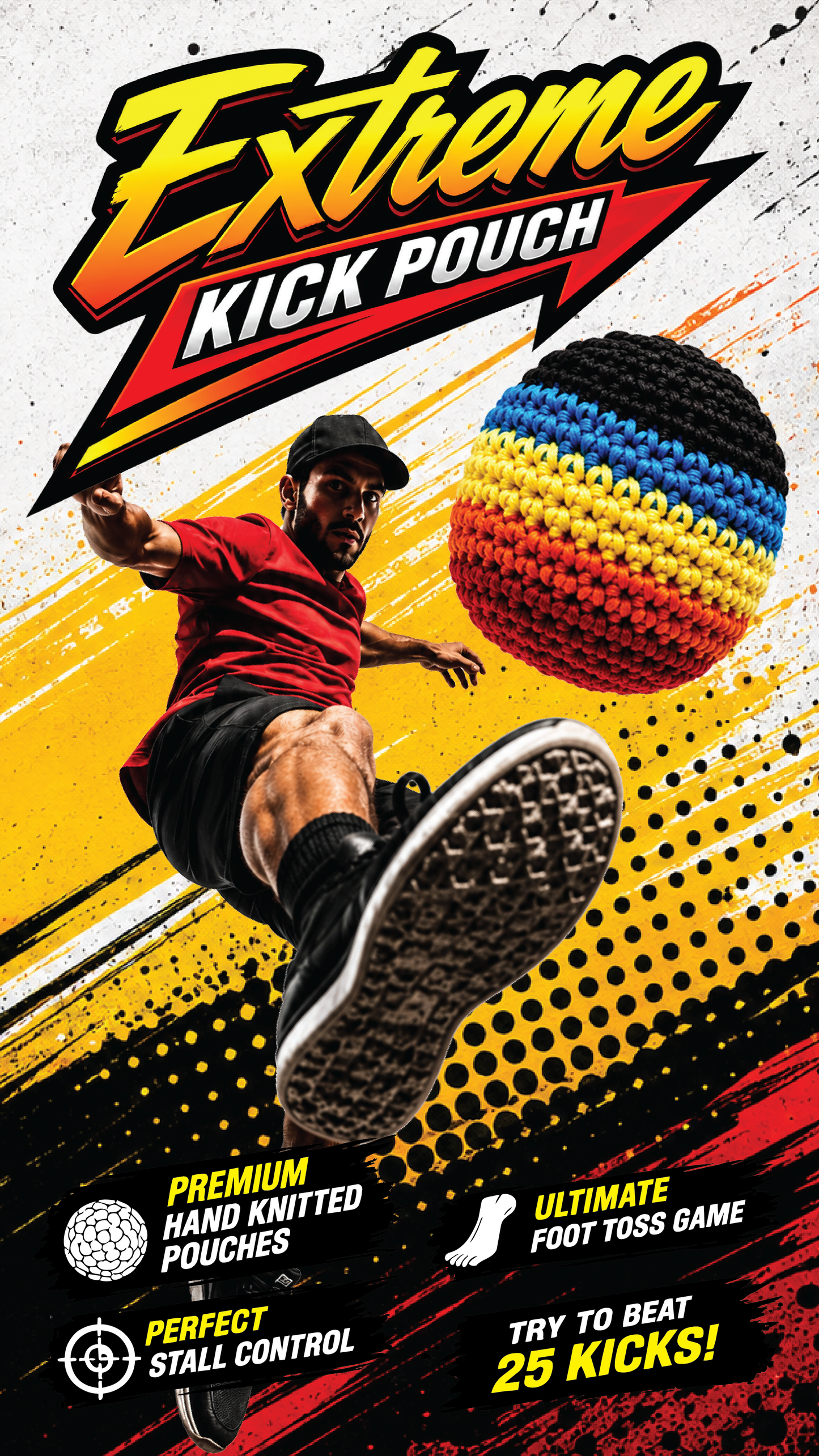 Extreme Kick Pouch – Retro  & Hand-Knitted Footbag