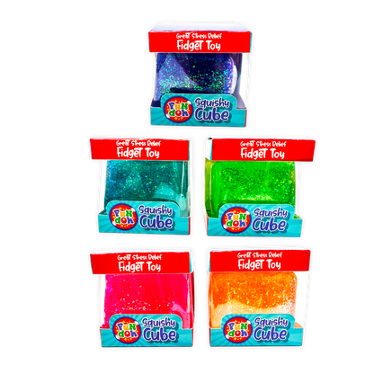 Fun Doh Squish & Squeeze Sparkle Cube Fidget Toy- 12/Display