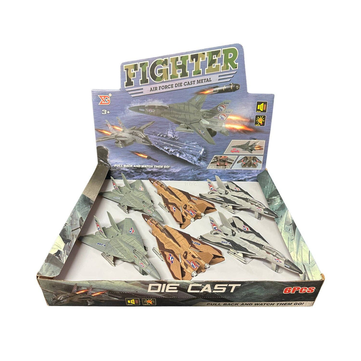 6” Die-Cast Fighter Jet – Light & Sound w/ Counter Display (6pc) MSFTJT