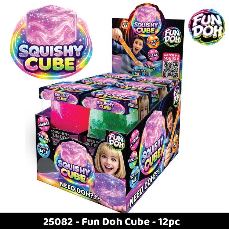 Fun Doh Squish & Squeeze Sparkle Cube Fidget Toy- 12/Display