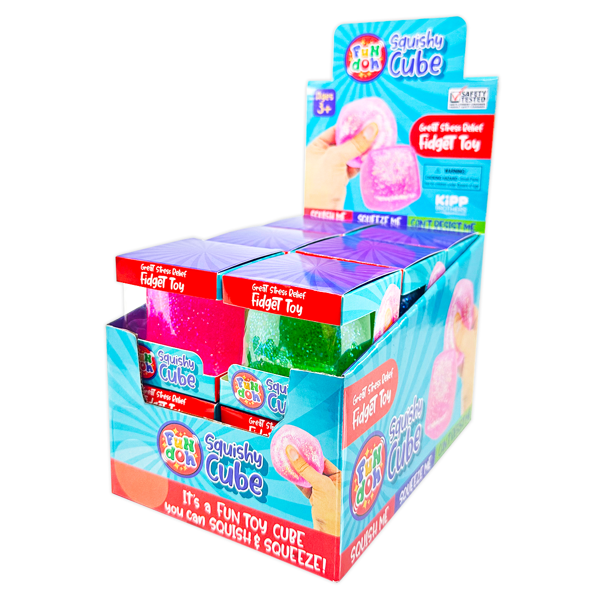 Fun Doh Squish & Squeeze Sparkle Cube Fidget Toy- 12/Display