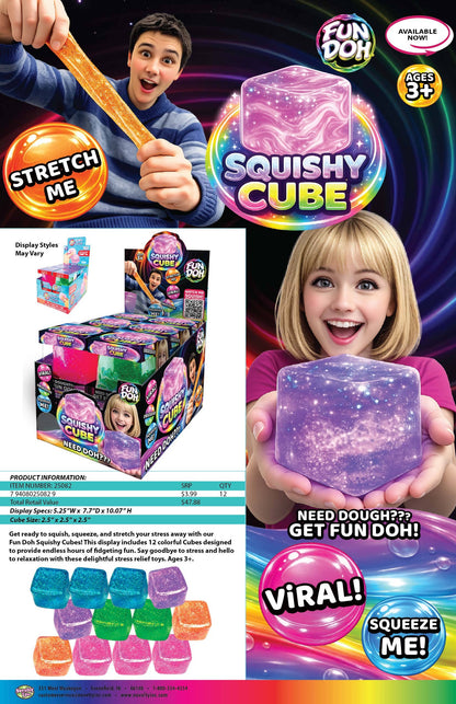 Fun Doh Squish & Squeeze Sparkle Cube Fidget Toy- 12/Display