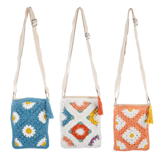 Knit Crochet Flower Cross Body