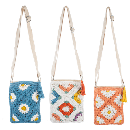 Knit Crochet Flower Cross Body