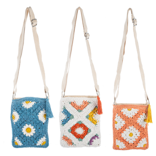 Knit Crochet Flower Cross Body