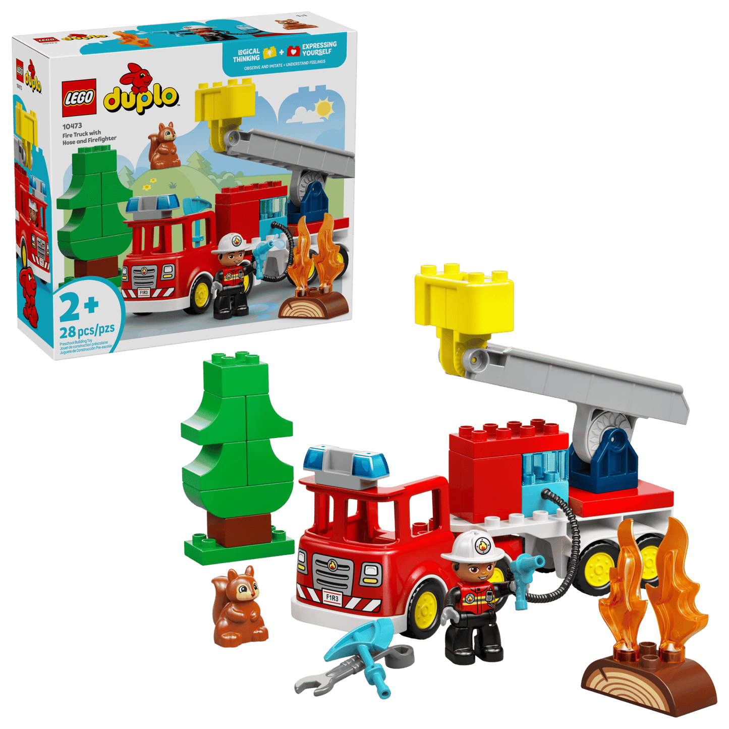 Fire Truck With Hose And Firefighter