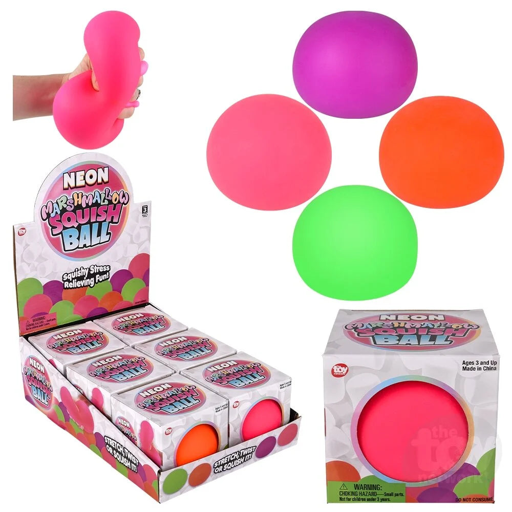 MARSHMALLOW NEON SQUISHY BALL 2.5" 12CT