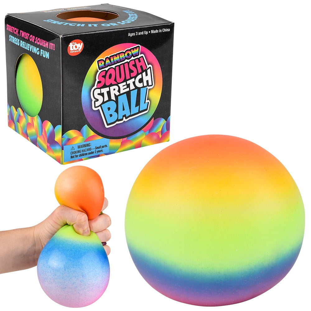TS - 4" SQUISH AND STRETCH RAINBOW GUMMY BALL (12P
