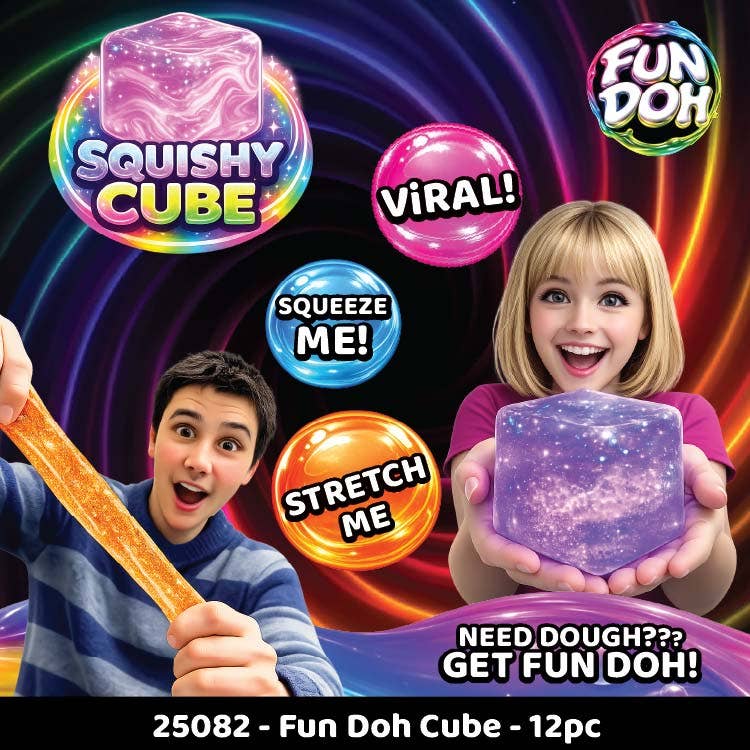 Fun Doh Squish & Squeeze Sparkle Cube Fidget Toy- 12/Display