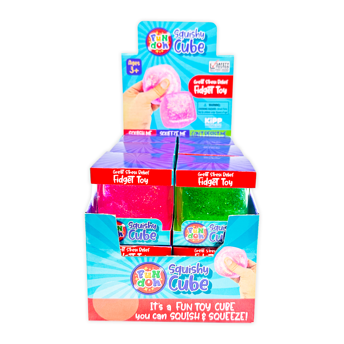 Fun Doh Squish & Squeeze Sparkle Cube Fidget Toy- 12/Display