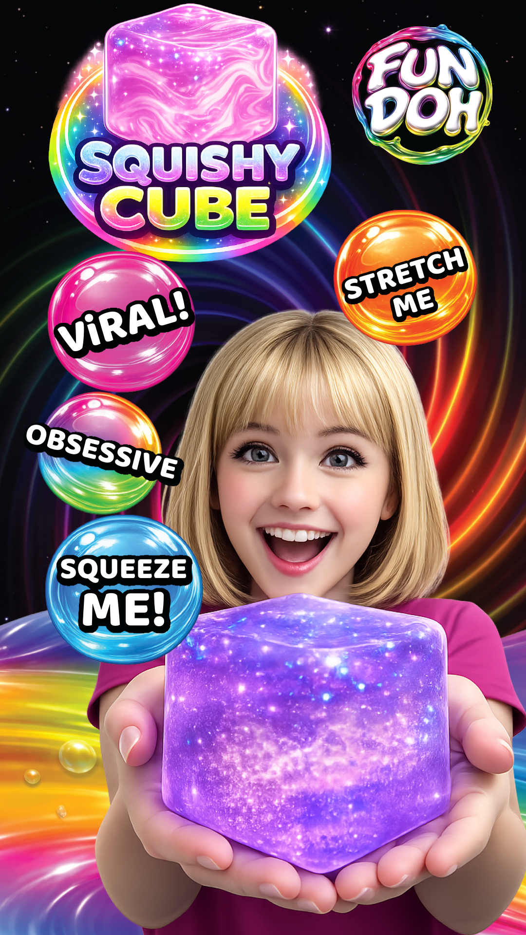 Fun Doh Squish & Squeeze Sparkle Cube Fidget Toy- 12/Display