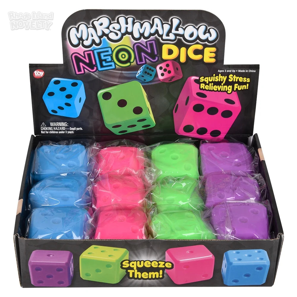 MARSHMALLOW NEON DICE 2" 12CT